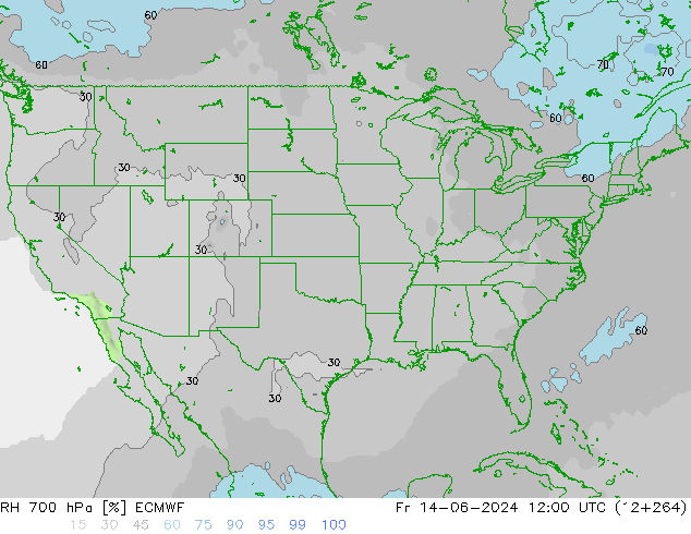RH 700 hPa ECMWF Fr 14.06.2024 12 UTC