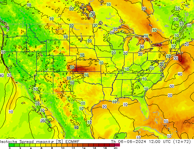 Isotachs Spread ECMWF Čt 06.06.2024 12 UTC