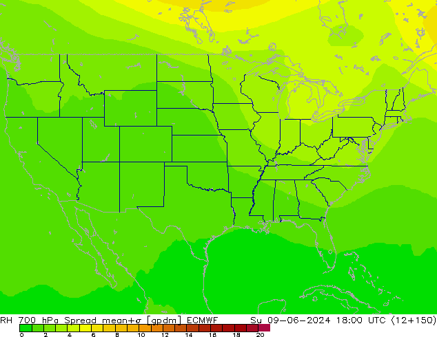 RH 700 hPa Spread ECMWF Su 09.06.2024 18 UTC