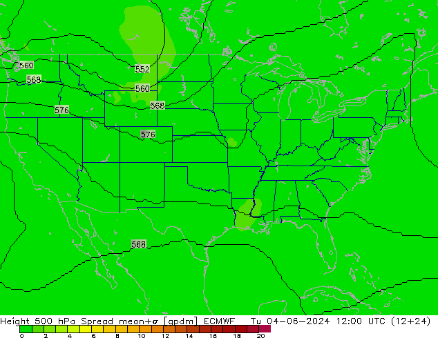 Height 500 hPa Spread ECMWF Út 04.06.2024 12 UTC