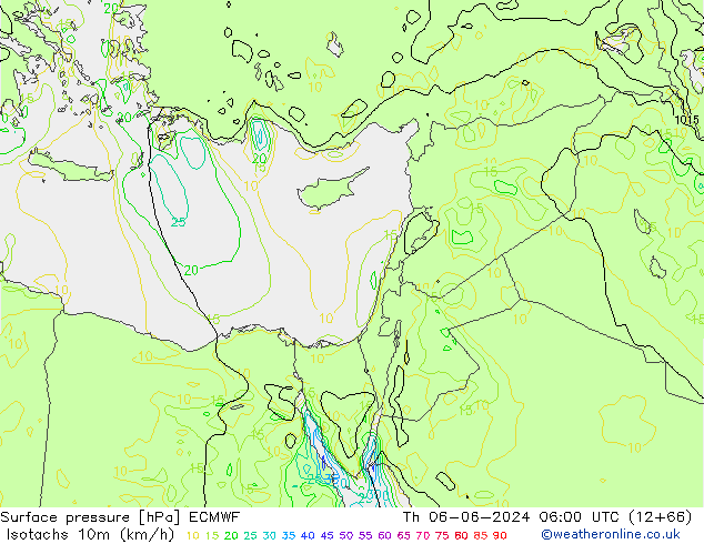 Isotachs (kph) ECMWF Th 06.06.2024 06 UTC