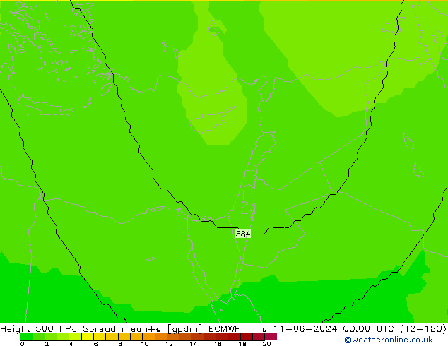 Height 500 hPa Spread ECMWF Út 11.06.2024 00 UTC