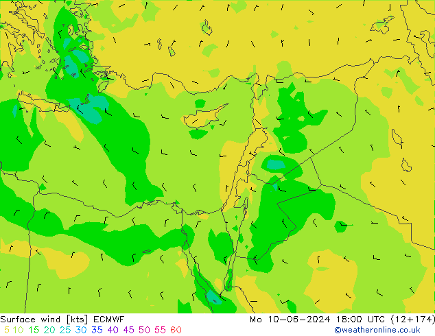 Surface wind ECMWF Mo 10.06.2024 18 UTC