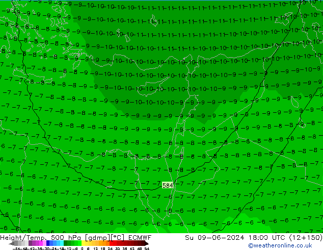 Height/Temp. 500 hPa ECMWF Su 09.06.2024 18 UTC