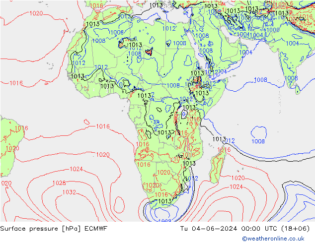 Yer basıncı ECMWF Sa 04.06.2024 00 UTC