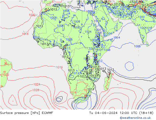 Surface pressure ECMWF Tu 04.06.2024 12 UTC