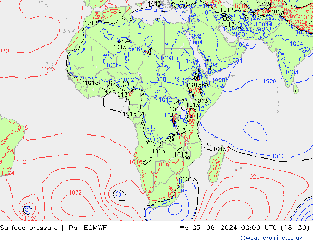 Luchtdruk (Grond) ECMWF wo 05.06.2024 00 UTC