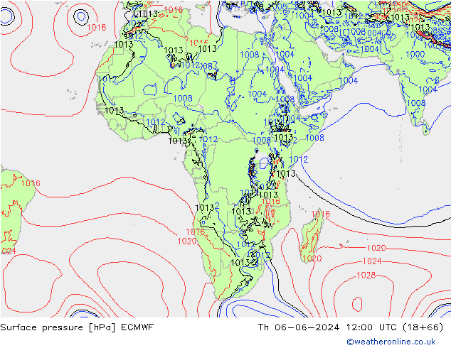 Surface pressure ECMWF Th 06.06.2024 12 UTC