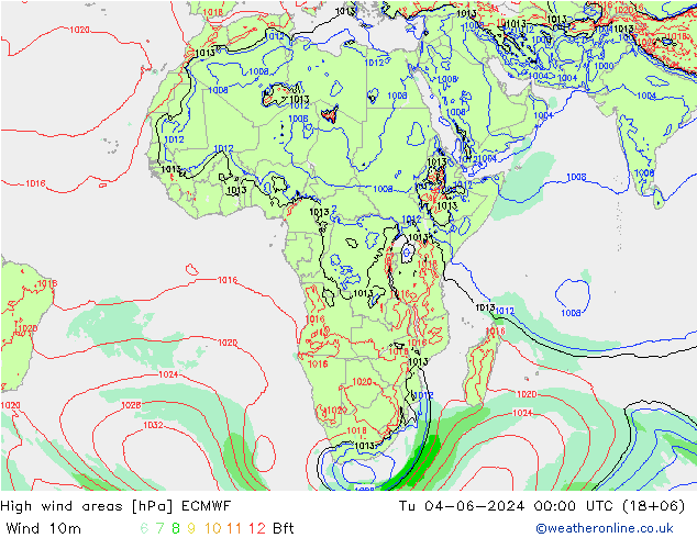 Izotacha ECMWF wto. 04.06.2024 00 UTC