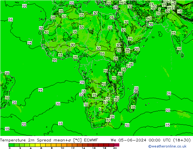 Temperature 2m Spread ECMWF We 05.06.2024 00 UTC