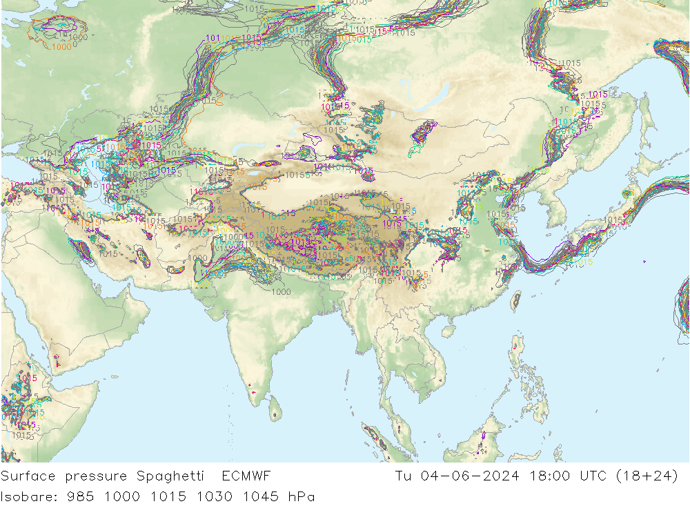 Surface pressure Spaghetti ECMWF Tu 04.06.2024 18 UTC