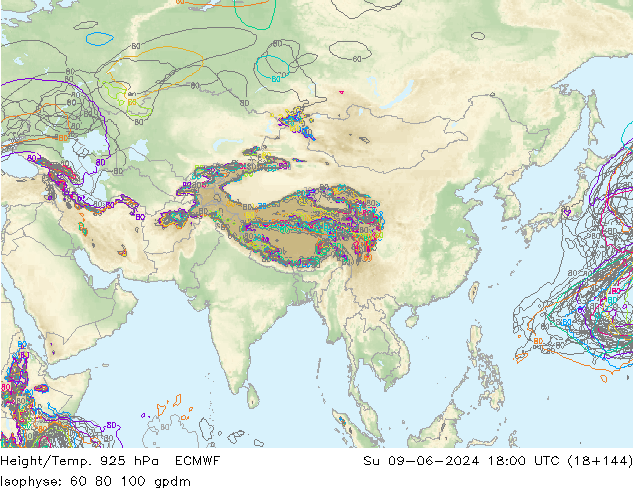 Geop./Temp. 925 hPa ECMWF dom 09.06.2024 18 UTC