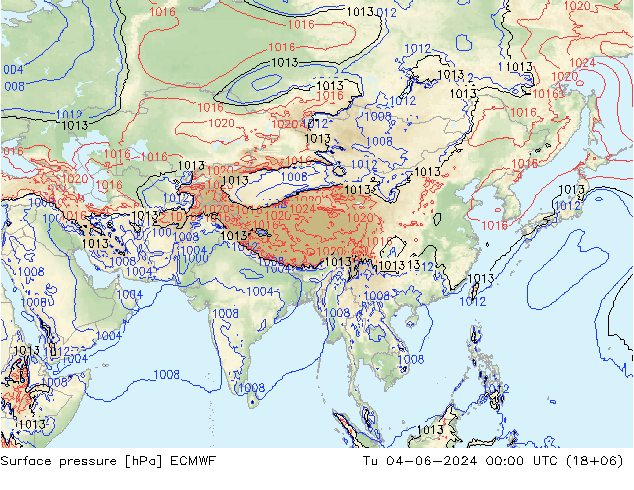 Surface pressure ECMWF Tu 04.06.2024 00 UTC