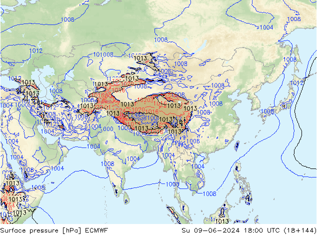 приземное давление ECMWF Вс 09.06.2024 18 UTC