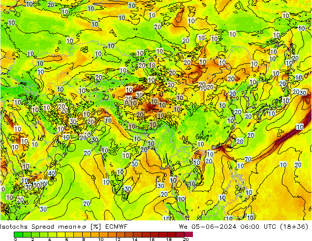 Isotachen Spread ECMWF wo 05.06.2024 06 UTC