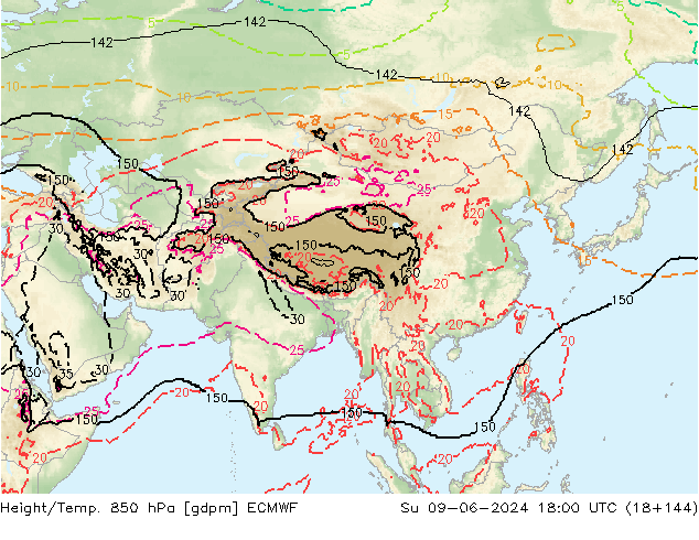 Height/Temp. 850 hPa ECMWF Dom 09.06.2024 18 UTC