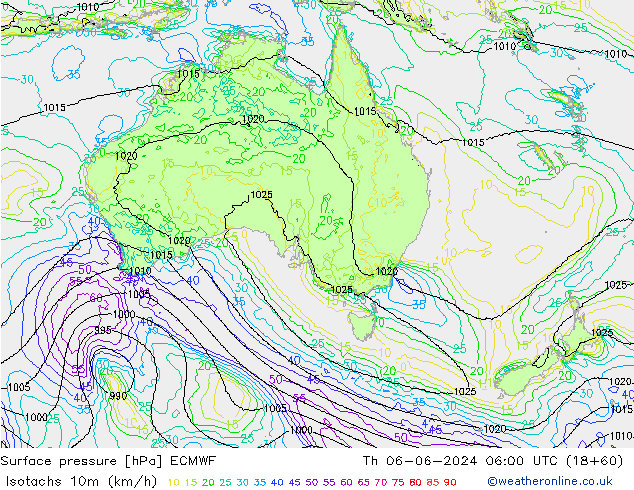 Isotachs (kph) ECMWF Th 06.06.2024 06 UTC