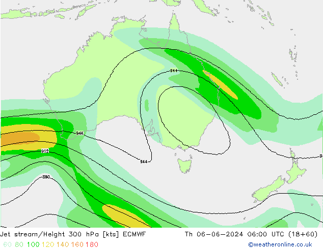 Jet stream/Height 300 hPa ECMWF Čt 06.06.2024 06 UTC