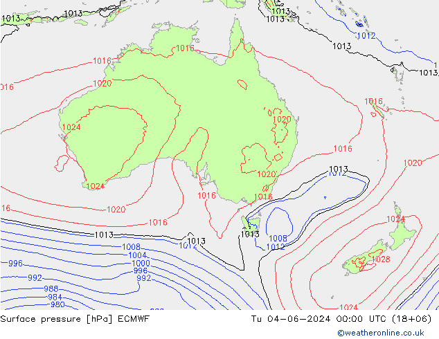 pressão do solo ECMWF Ter 04.06.2024 00 UTC