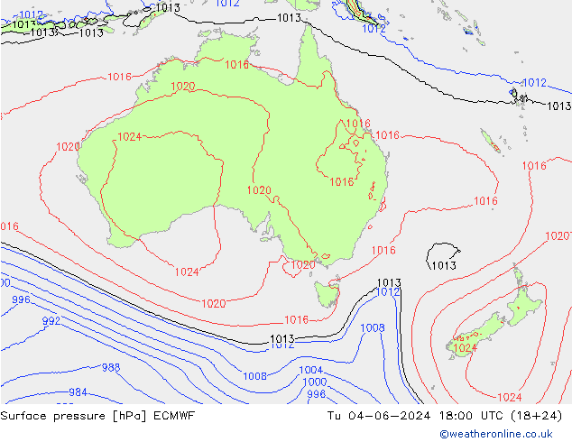 Yer basıncı ECMWF Sa 04.06.2024 18 UTC