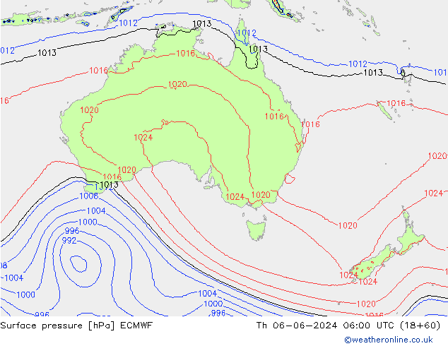 Surface pressure ECMWF Th 06.06.2024 06 UTC