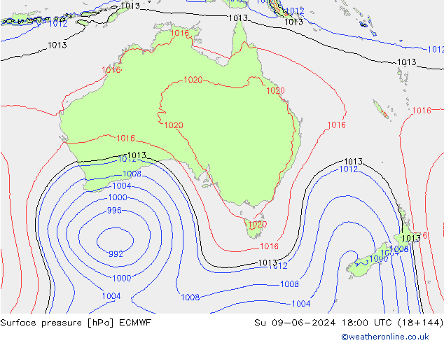 pressão do solo ECMWF Dom 09.06.2024 18 UTC