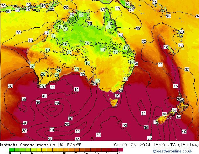 Isotaca Spread ECMWF dom 09.06.2024 18 UTC