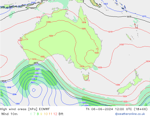 High wind areas ECMWF gio 06.06.2024 12 UTC