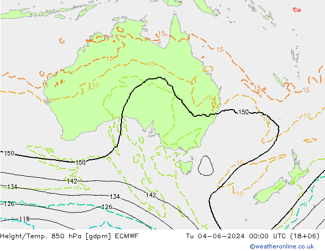 Height/Temp. 850 hPa ECMWF Tu 04.06.2024 00 UTC