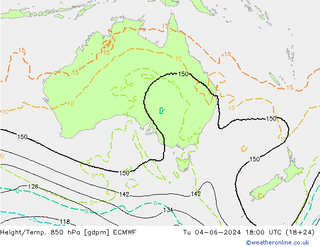 Height/Temp. 850 hPa ECMWF wto. 04.06.2024 18 UTC