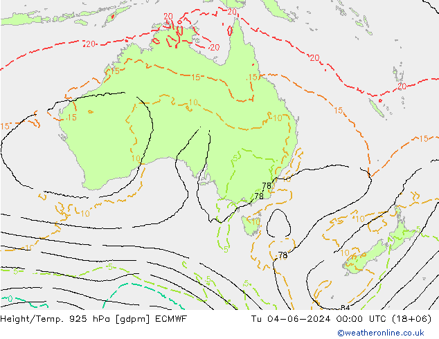 Height/Temp. 925 hPa ECMWF mar 04.06.2024 00 UTC