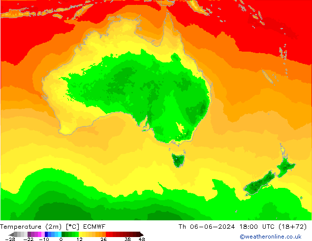 mapa temperatury (2m) ECMWF czw. 06.06.2024 18 UTC