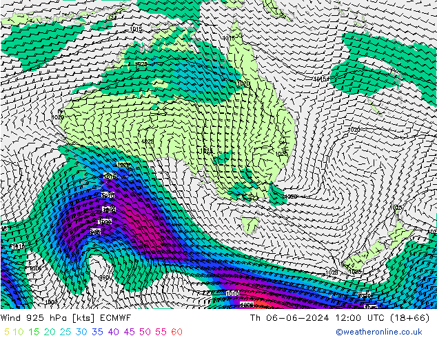 Vento 925 hPa ECMWF gio 06.06.2024 12 UTC