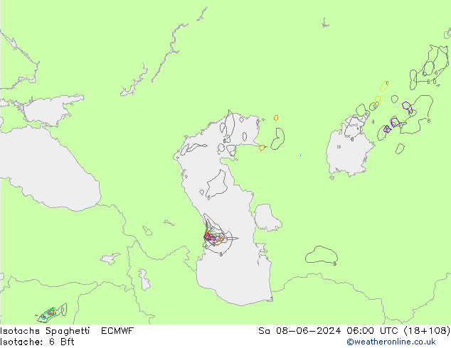 Isotachs Spaghetti ECMWF sam 08.06.2024 06 UTC