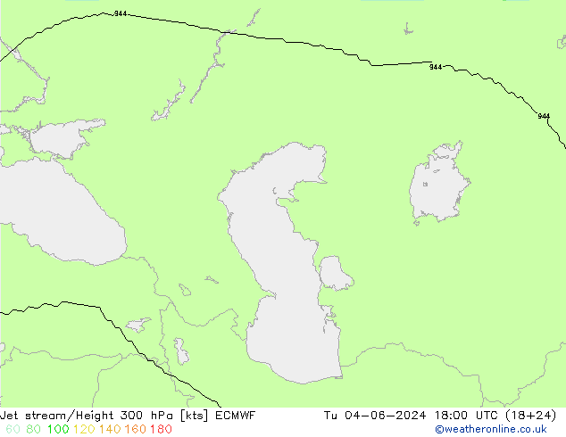 Jet stream/Height 300 hPa ECMWF Út 04.06.2024 18 UTC