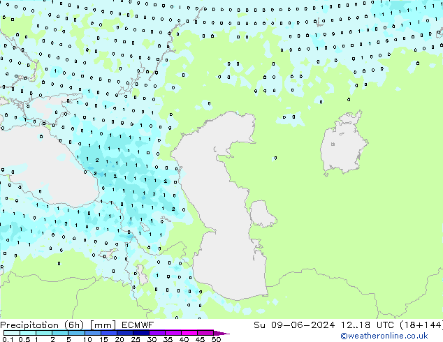 Precipitazione (6h) ECMWF dom 09.06.2024 18 UTC