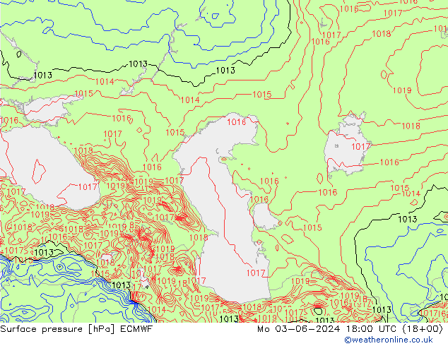 Presión superficial ECMWF lun 03.06.2024 18 UTC