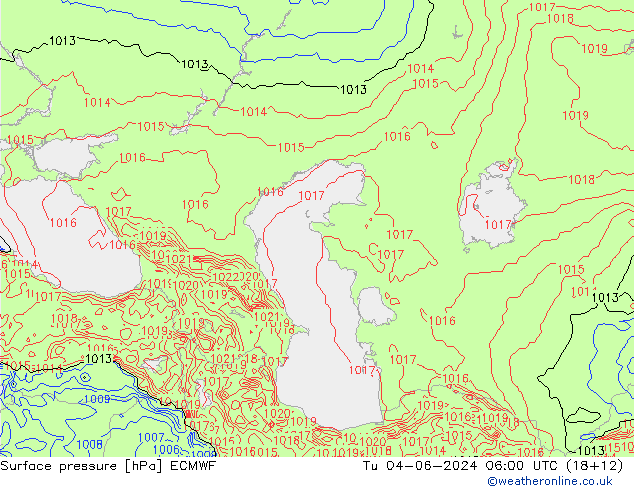 Surface pressure ECMWF Tu 04.06.2024 06 UTC