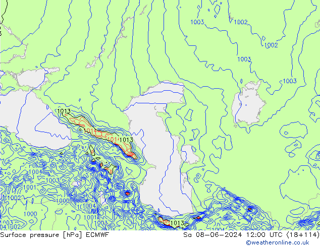 Surface pressure ECMWF Sa 08.06.2024 12 UTC