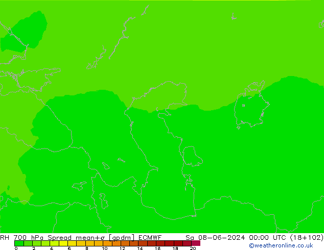 Humidité rel. 700 hPa Spread ECMWF sam 08.06.2024 00 UTC