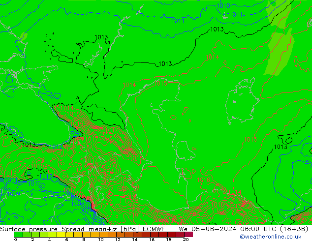 Surface pressure Spread ECMWF We 05.06.2024 06 UTC