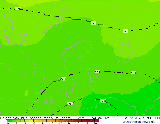 Hoogte 500 hPa Spread ECMWF zo 09.06.2024 18 UTC