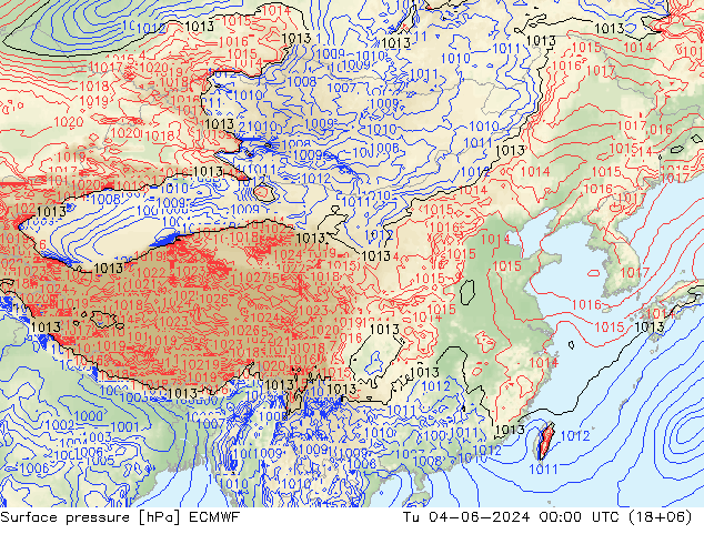 地面气压 ECMWF 星期二 04.06.2024 00 UTC