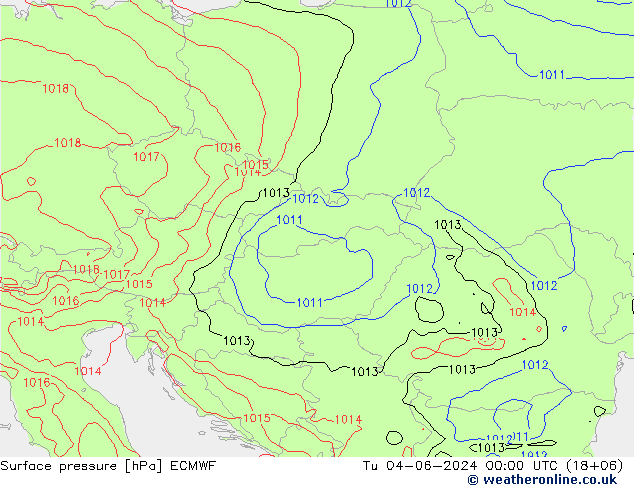 Surface pressure ECMWF Tu 04.06.2024 00 UTC