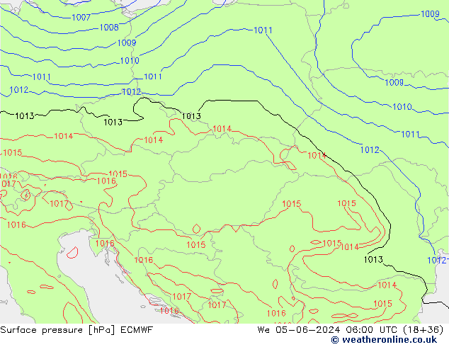 pressão do solo ECMWF Qua 05.06.2024 06 UTC