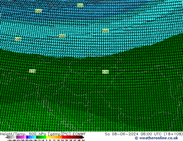 Height/Temp. 500 hPa ECMWF sab 08.06.2024 06 UTC