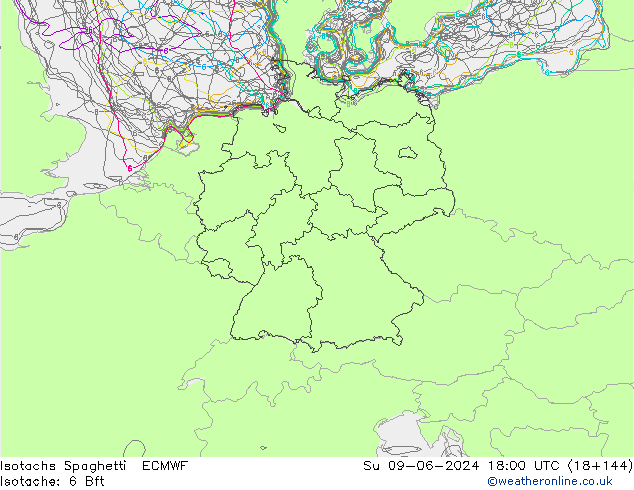 Isotachs Spaghetti ECMWF Su 09.06.2024 18 UTC