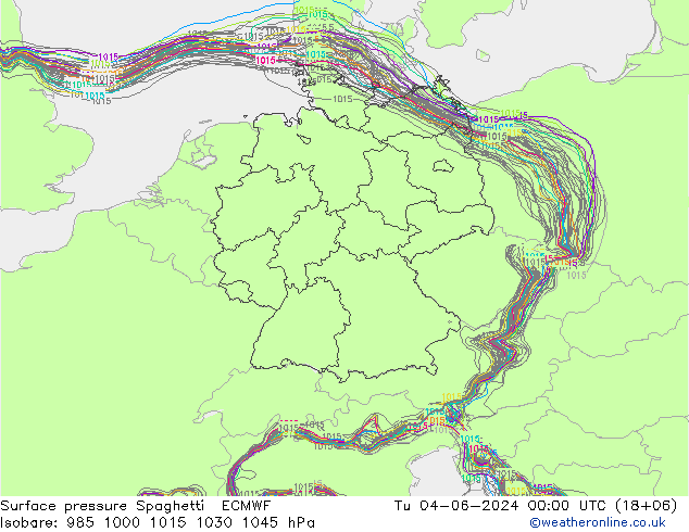 Atmosférický tlak Spaghetti ECMWF Út 04.06.2024 00 UTC