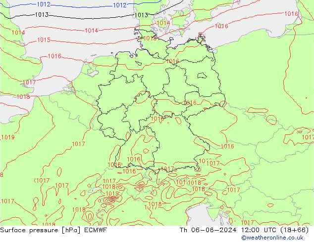 pressão do solo ECMWF Qui 06.06.2024 12 UTC