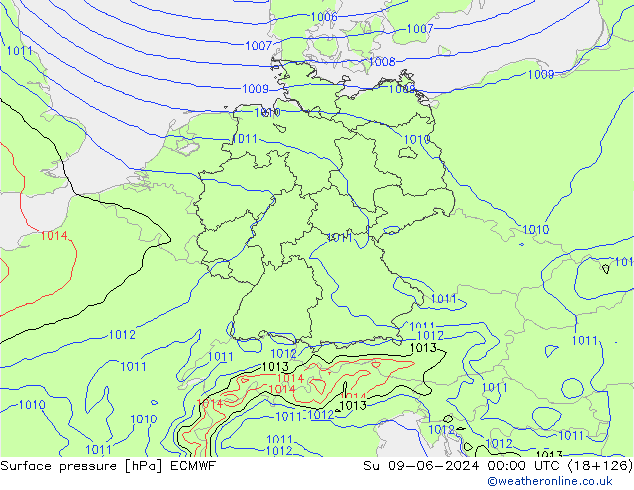 pressão do solo ECMWF Dom 09.06.2024 00 UTC